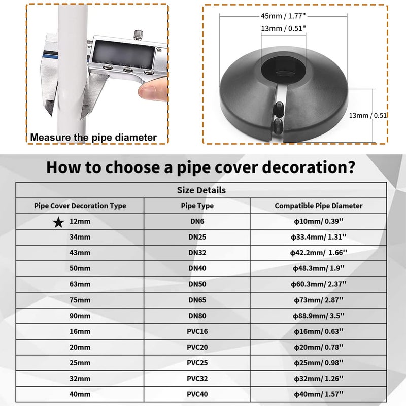 Juvielich Decorative Pipe Cover Fit 3/8 inch Outer Diameter Flange Water Pipe Cover Decoration Black 10mm Pipe Cover Radiator PP Plastic Escutcheon Collar for 0.39"" Wall Pipe Tube Decoration 4Pcs - Image 4